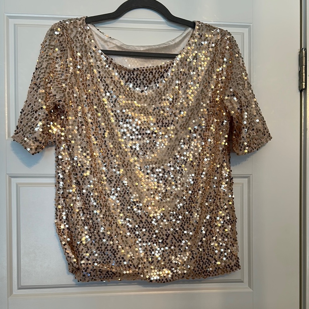 Gold Sequin Short Sleeve Blouse